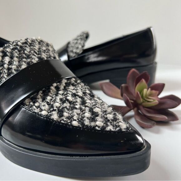Zara Houndstooth Paton Black White Vegan Preppy Leather Loafer EU38 / US 7.5 - Picture 3 of 16